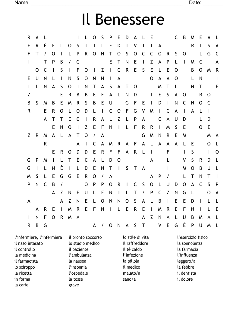 Il Benessere Word Search