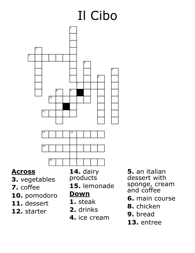 Il Cibo Crossword