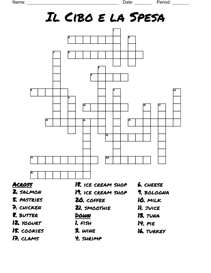 Il Cibo e la Spesa  Crossword