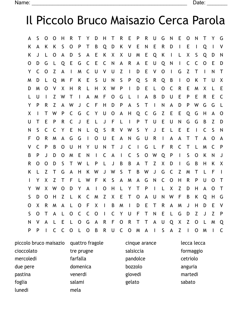 Il Piccolo Bruco Maisazio Cerca Parola Word Search