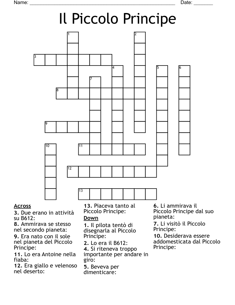 Il Piccolo Principe Crossword