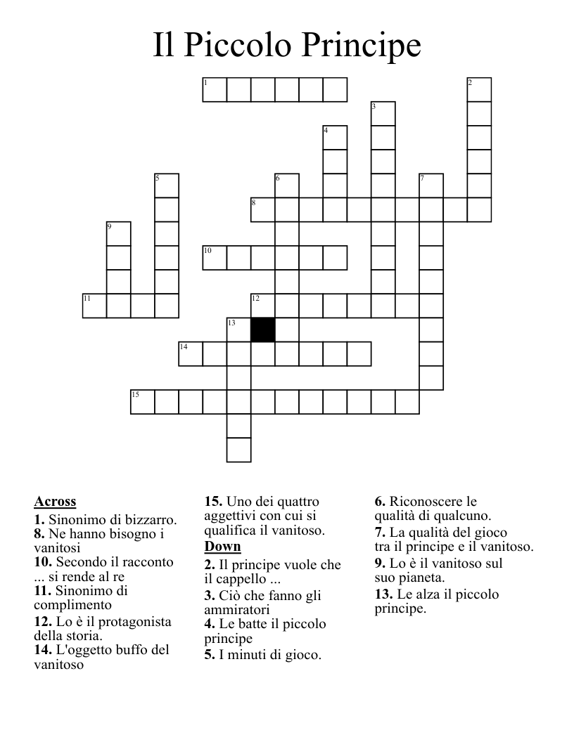 Il Piccolo Principe Crossword