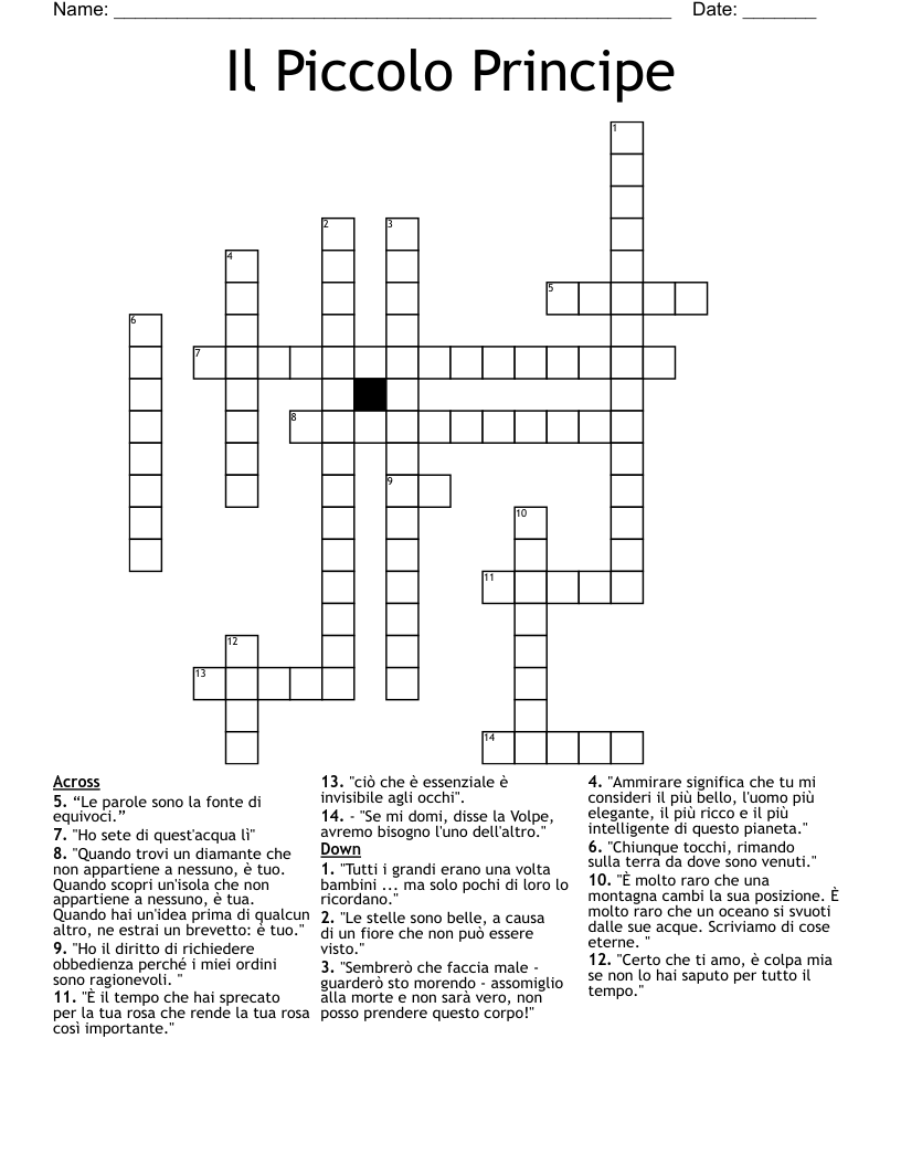 Il Piccolo Principe  Crossword