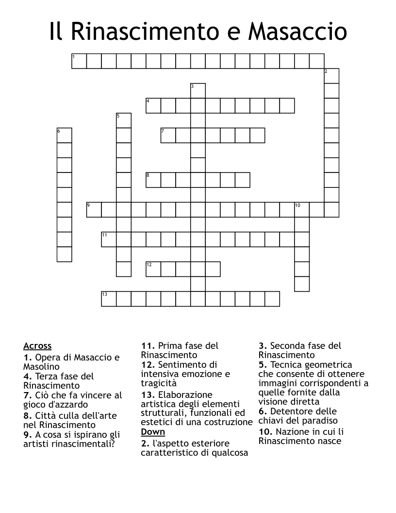 Il Rinascimento e Masaccio Crossword