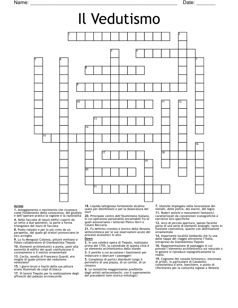 Il Vedutismo Crossword