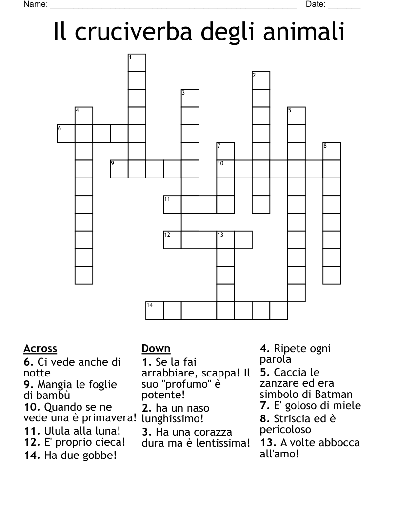 Il cruciverba degli animali Crossword