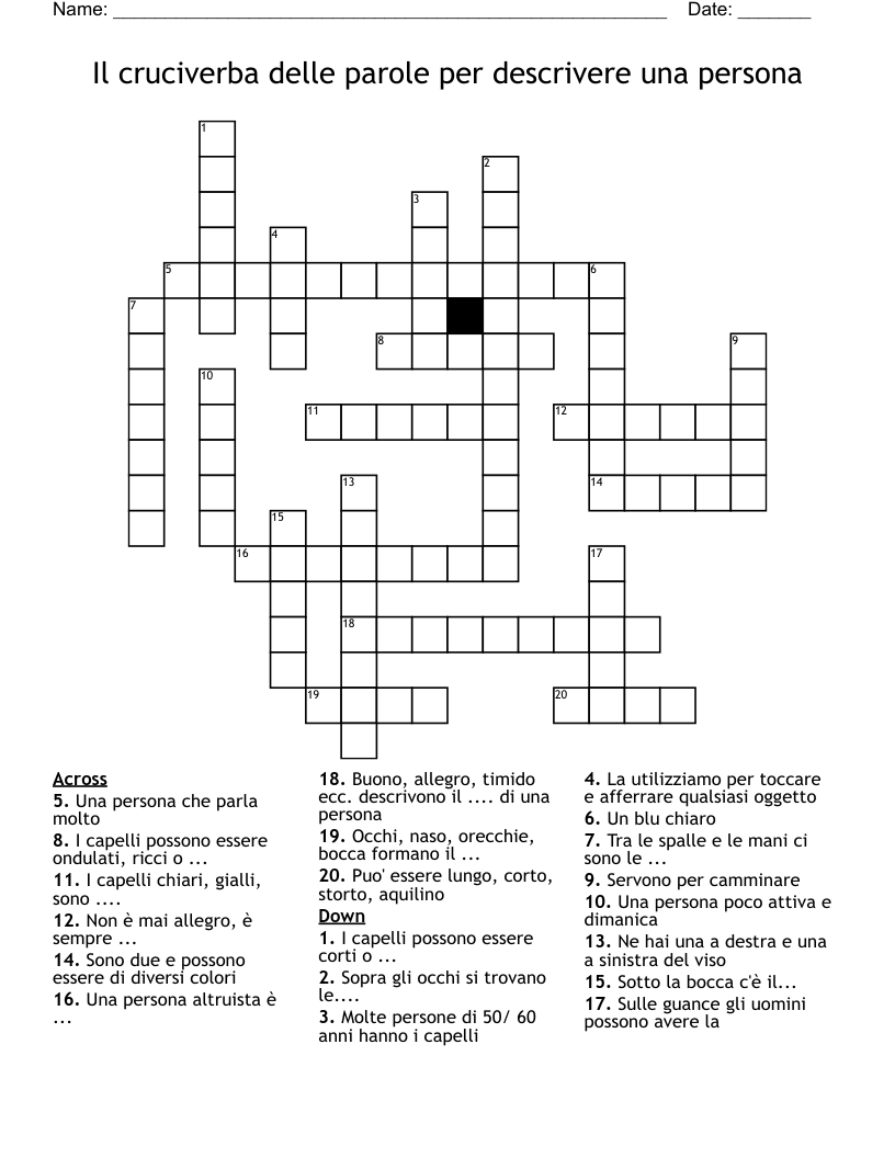 Il cruciverba delle parole per descrivere una persona Crossword