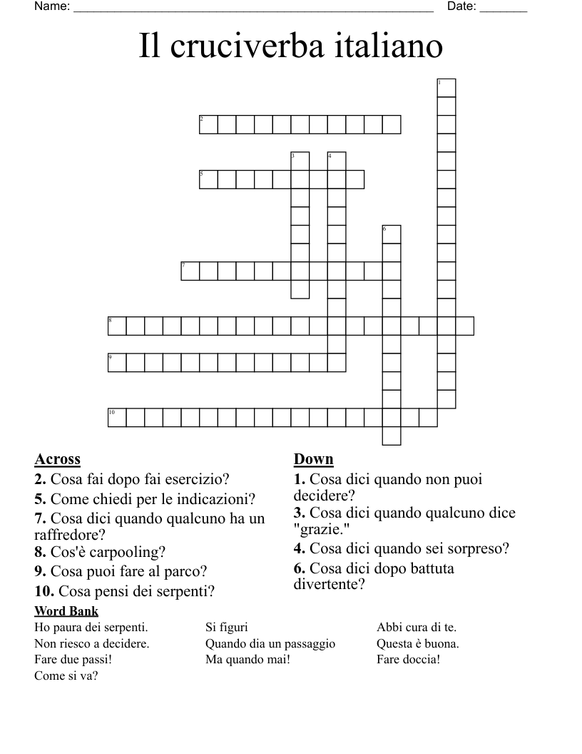 Il cruciverba italiano Crossword