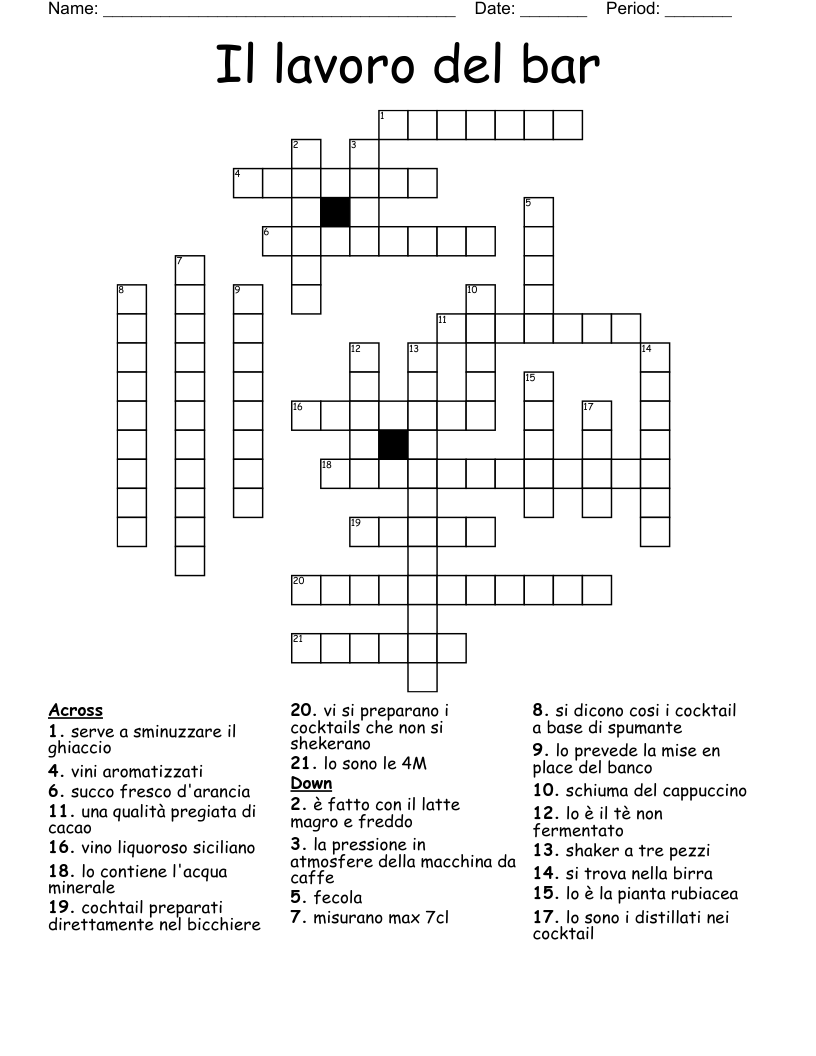 Il lavoro del bar Crossword
