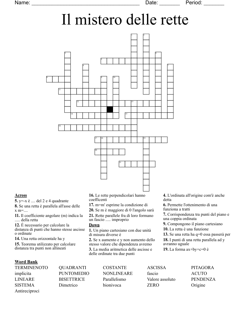 Il mistero delle rette Crossword