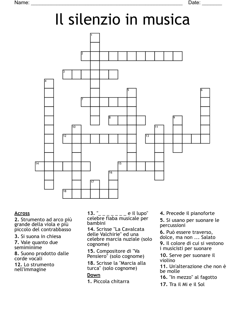 Il silenzio in musica Crossword