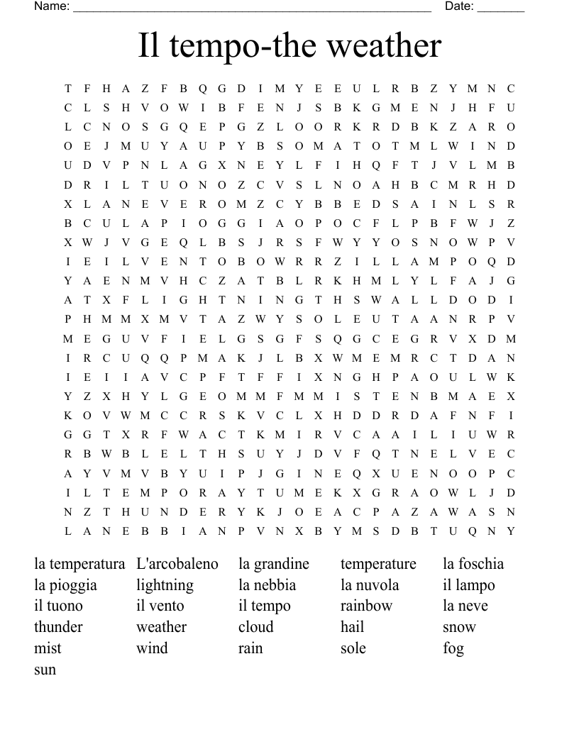 Il tempo-the weather Word Search
