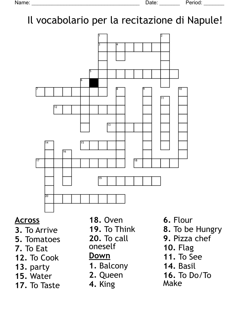 Il vocabolario per la recitazione di Napule!  Crossword