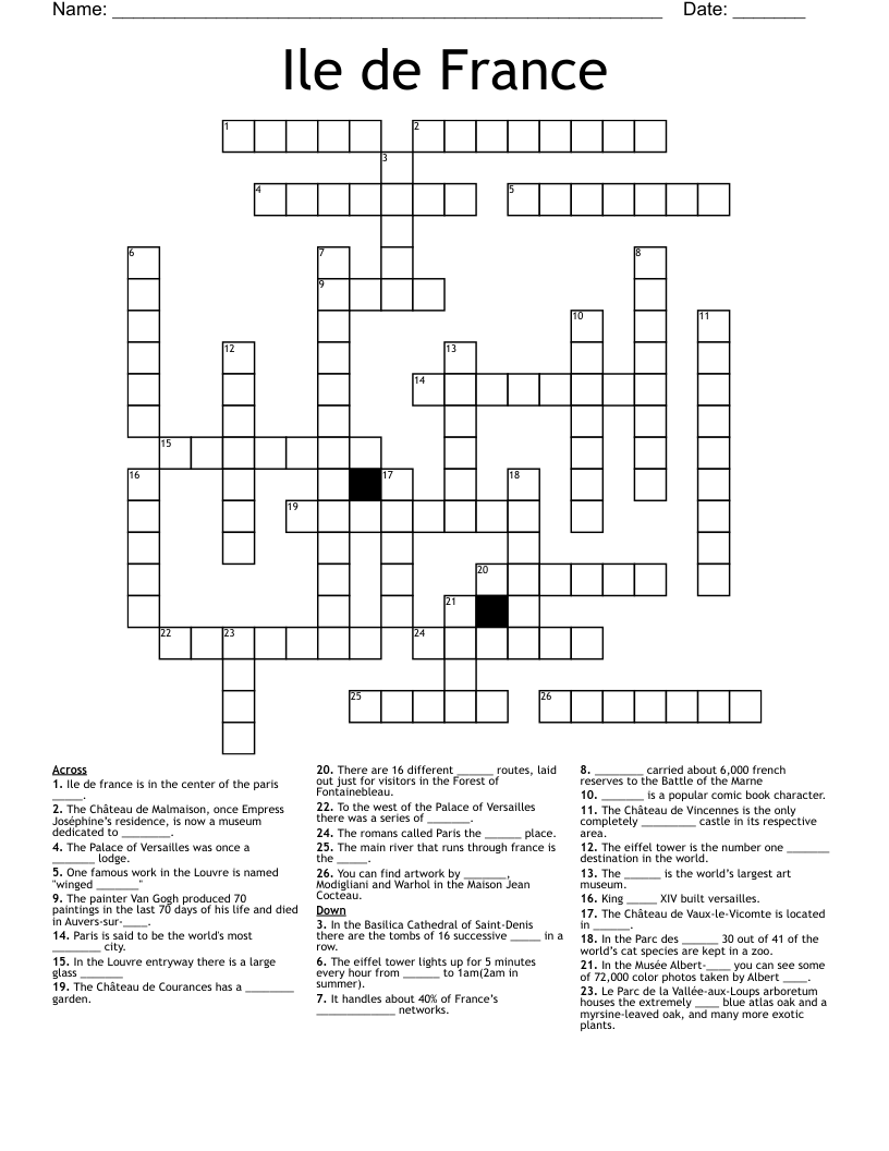 Ile de France Crossword