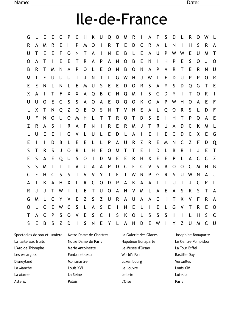 Ile-de-France Word Search