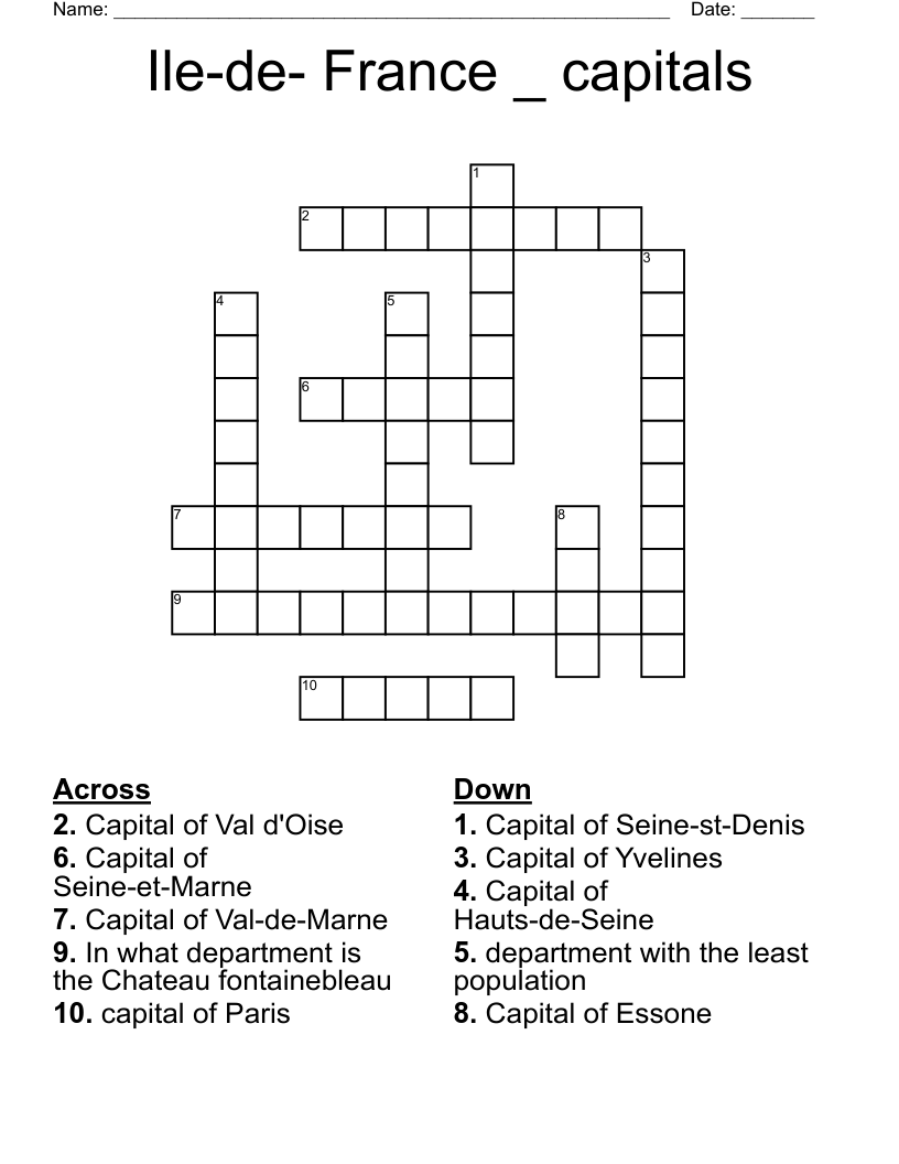 Ile-de- France _ capitals  Crossword