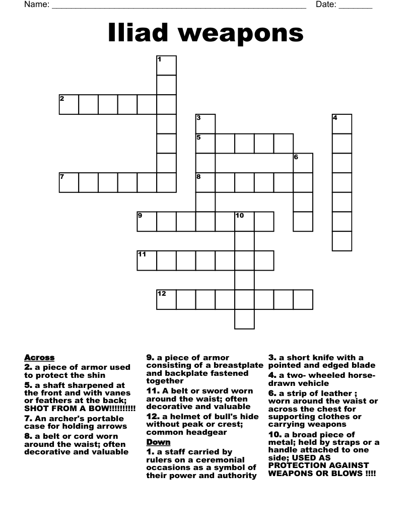 Iliad weapons Crossword
