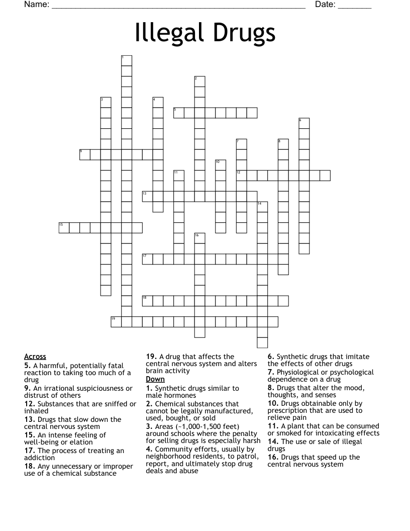 Illegal Drugs Crossword