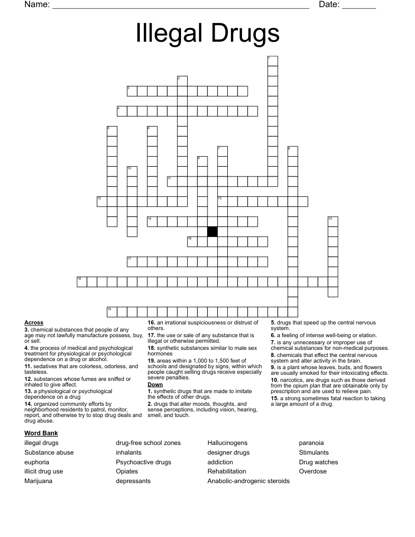 Illegal Drugs Crossword