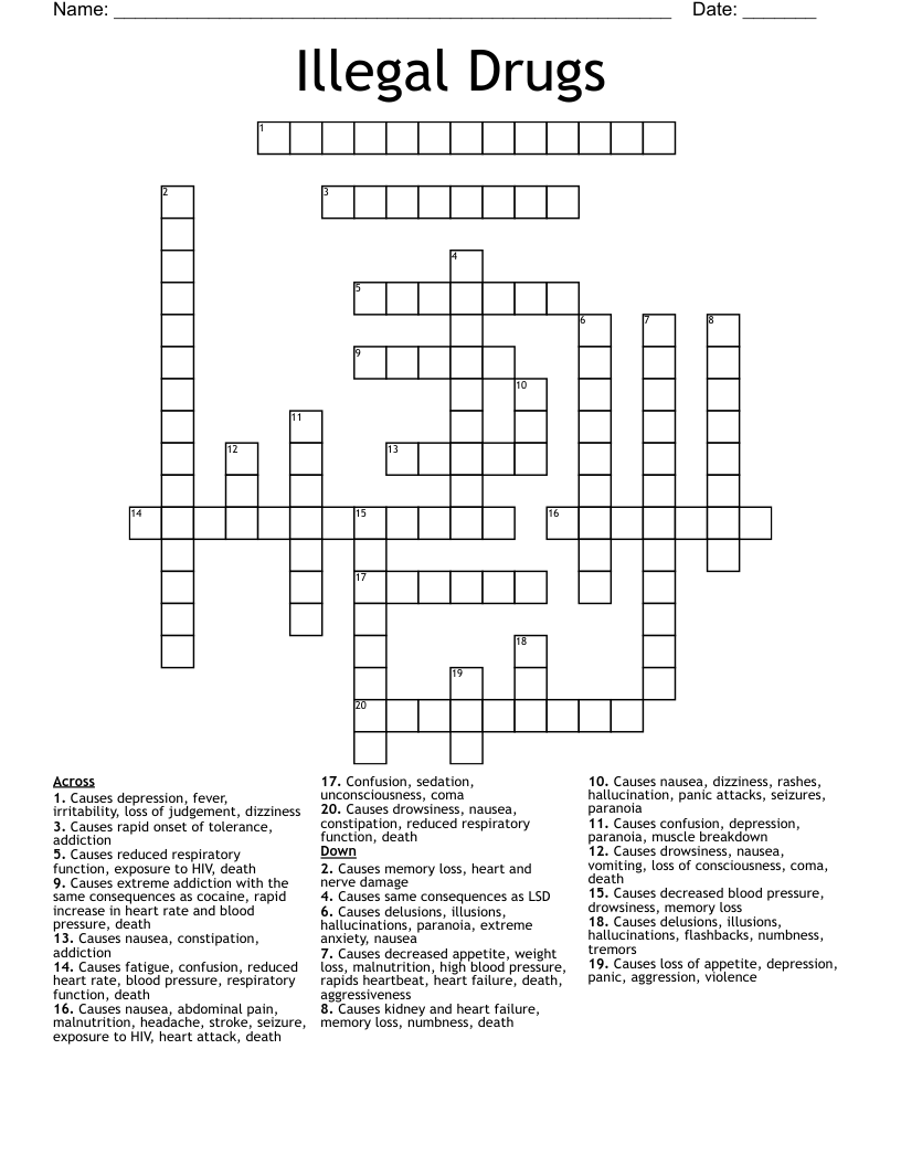 Illegal Drugs Crossword