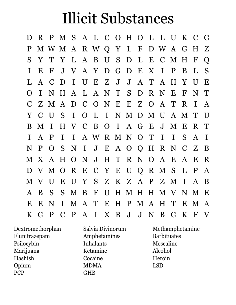 Illicit Substances Word Search
