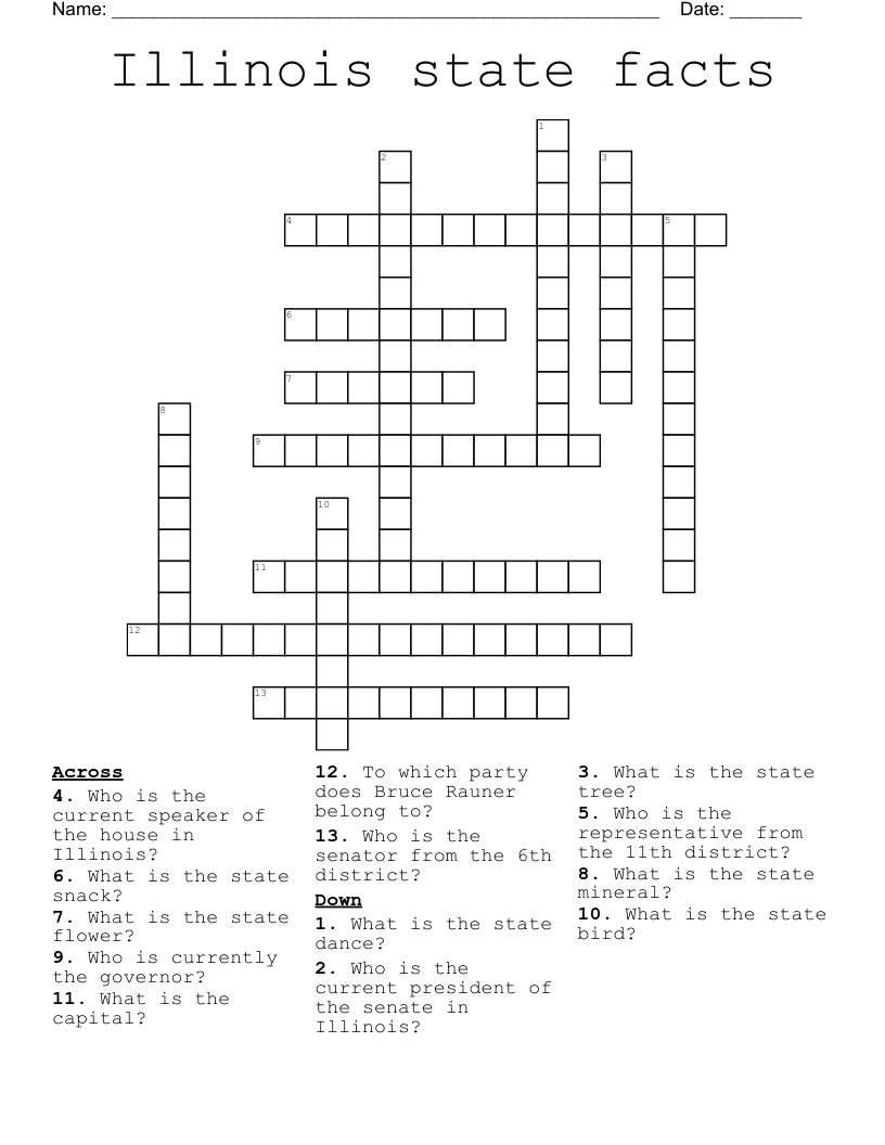 Illinois state facts  Crossword