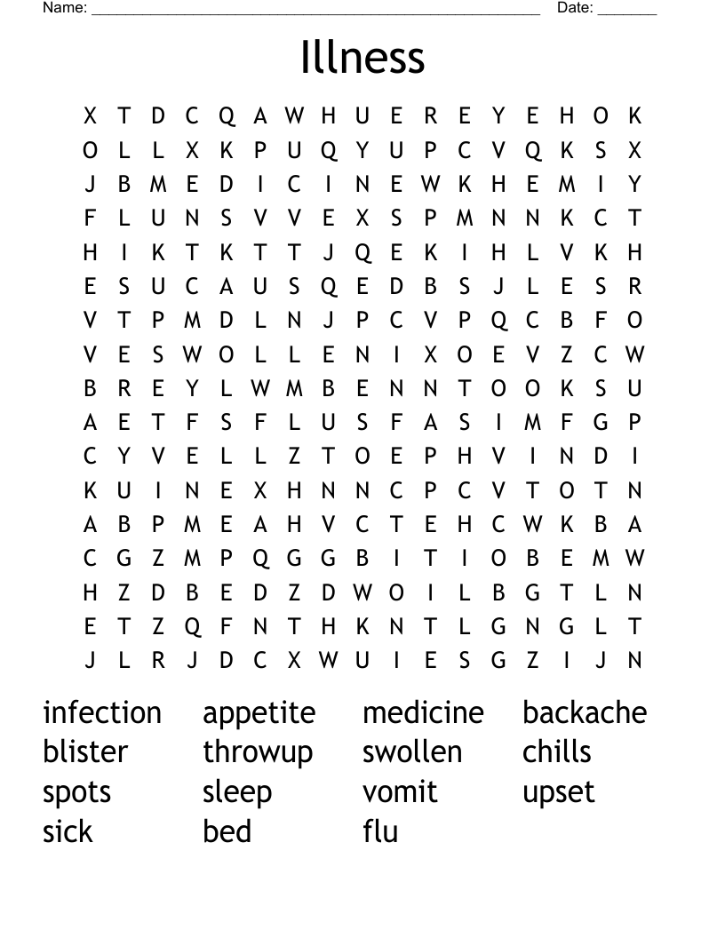 Illness Word Search