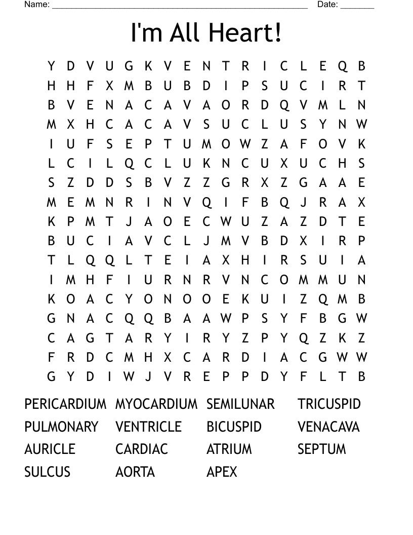 I'm All Heart! Word Search