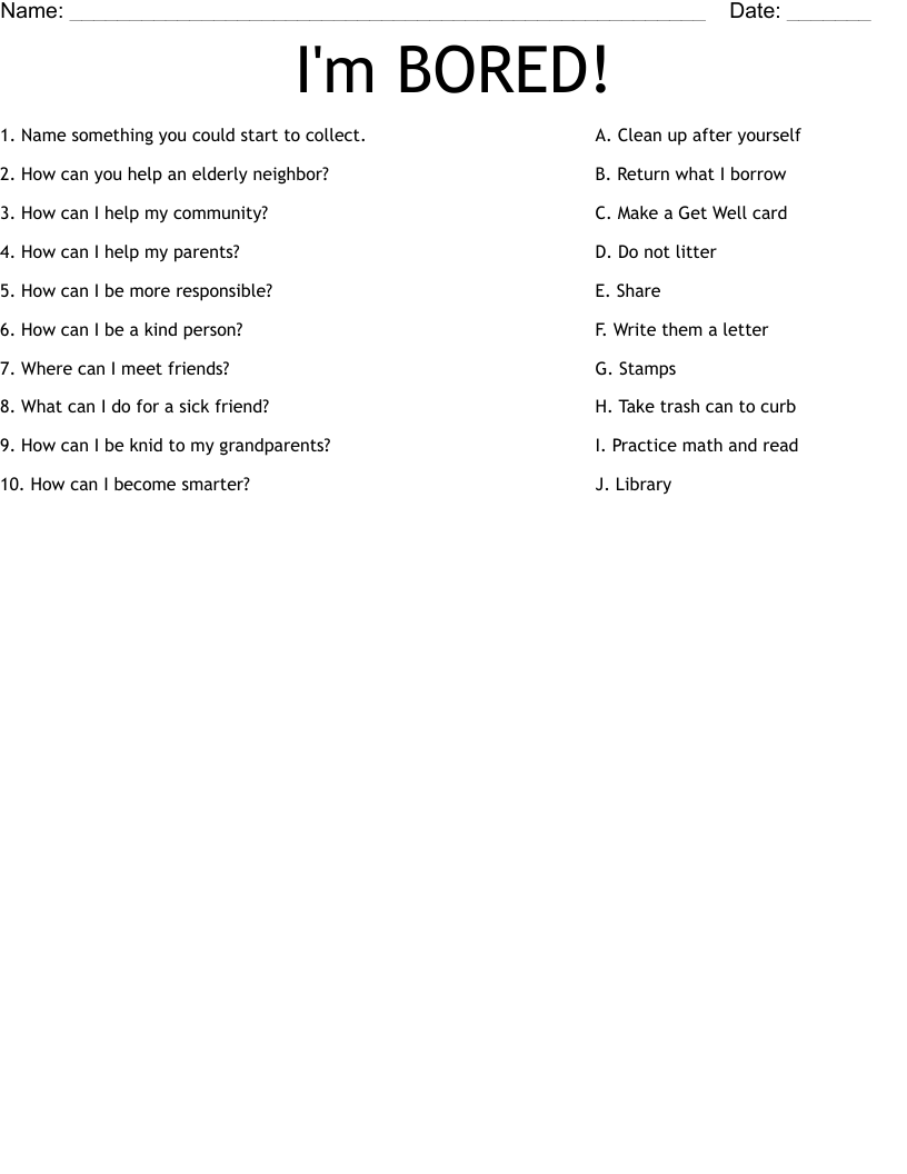 I'm BORED! Worksheet