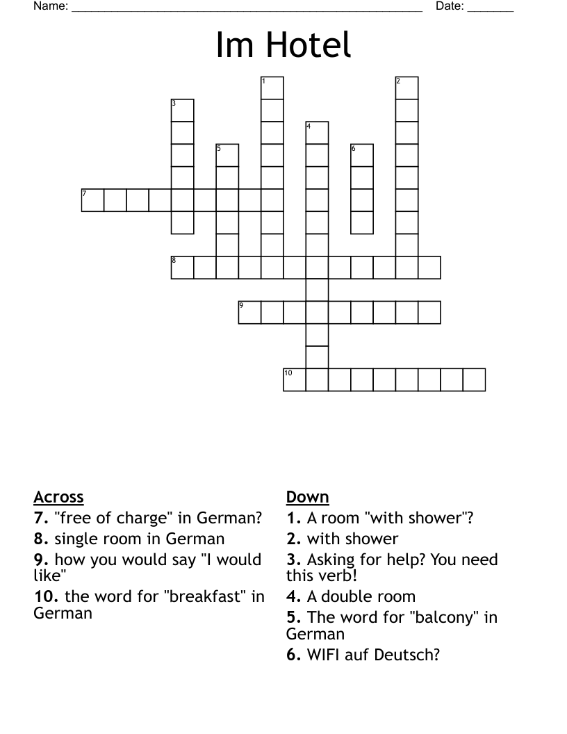 Im Hotel Crossword