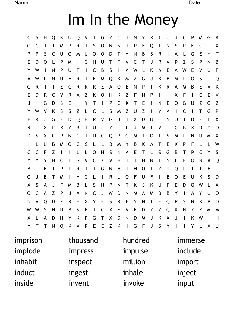 Im In the Money Word Search