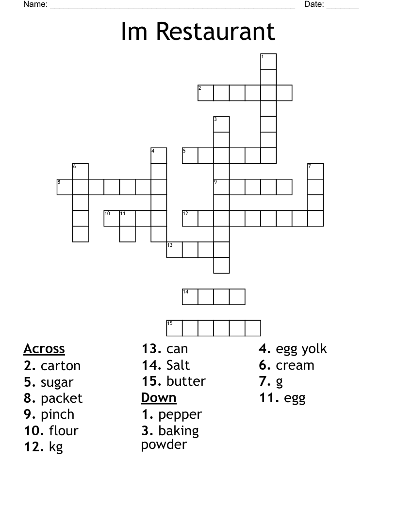 Im Restaurant Crossword