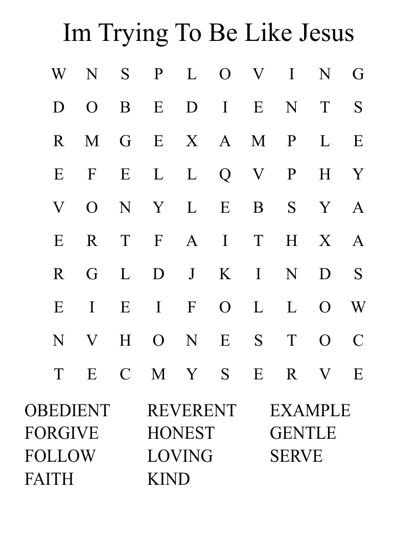 Im Trying To Be Like Jesus Word Search