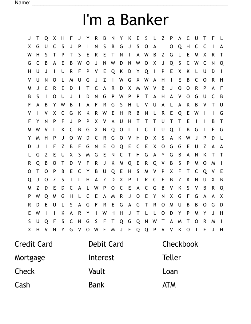 I'm a Banker Word Search