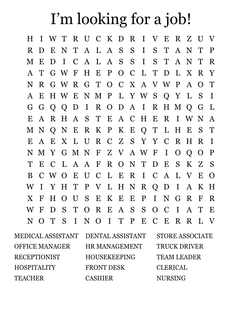 I’m looking for a job! Word Search