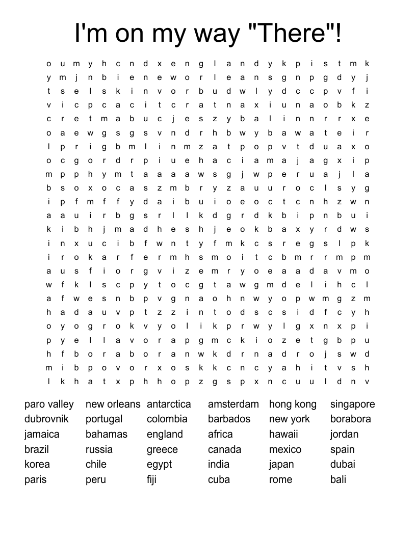 I'm on my way "There"! Word Search