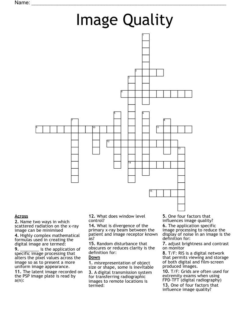 Image Quality Crossword