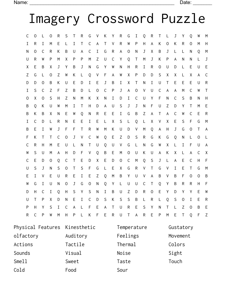 Imagery Crossword Puzzle Word Search