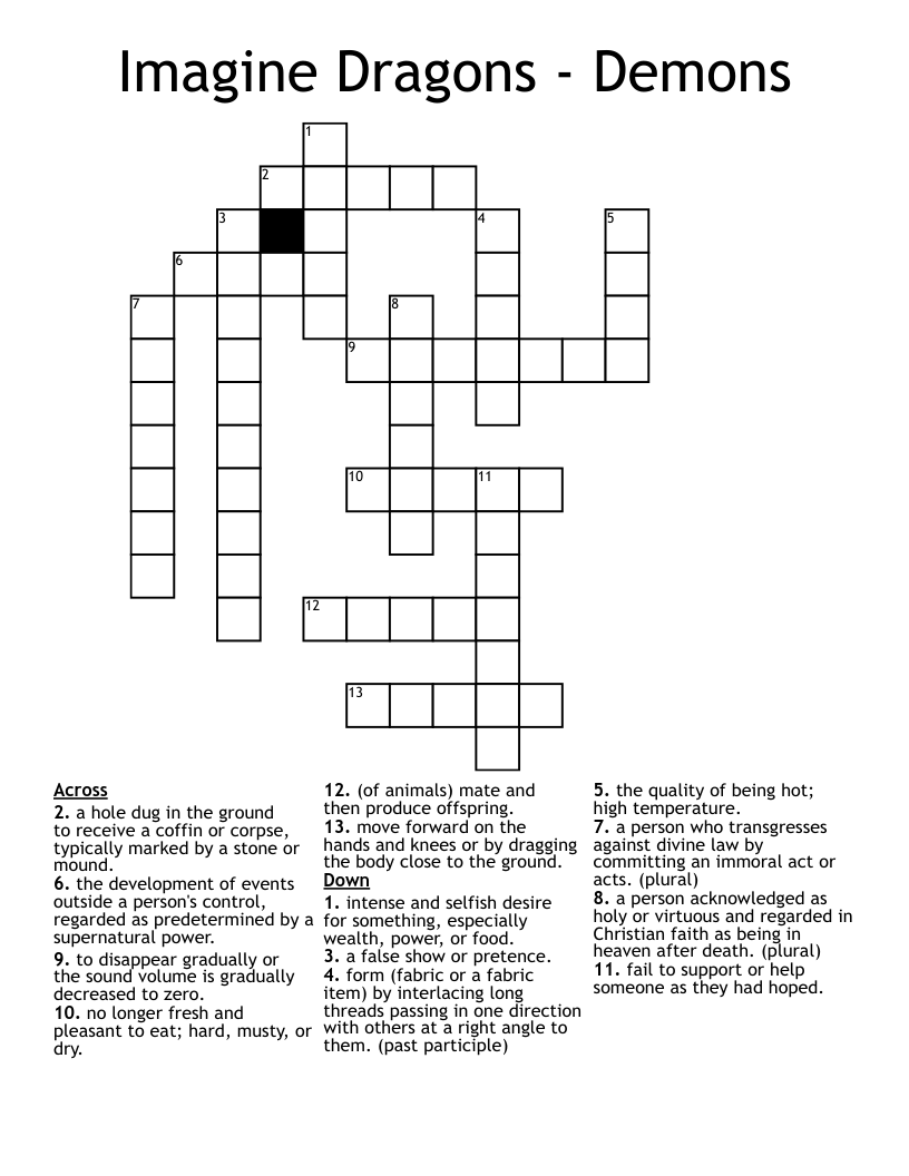 Imagine Dragons - Demons Crossword