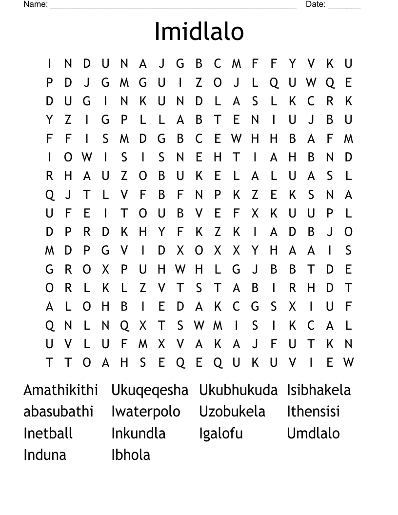 Imidlalo Word Search