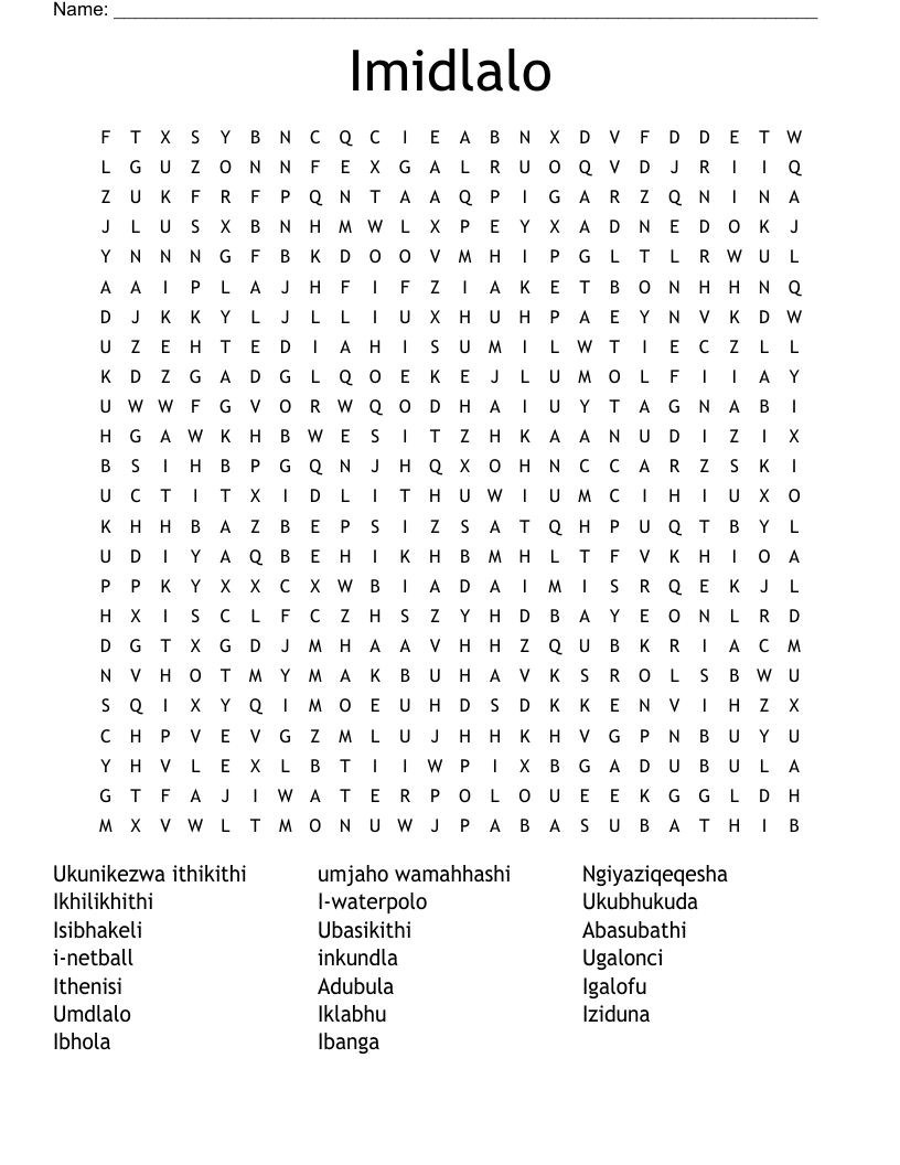 Imidlalo Word Search