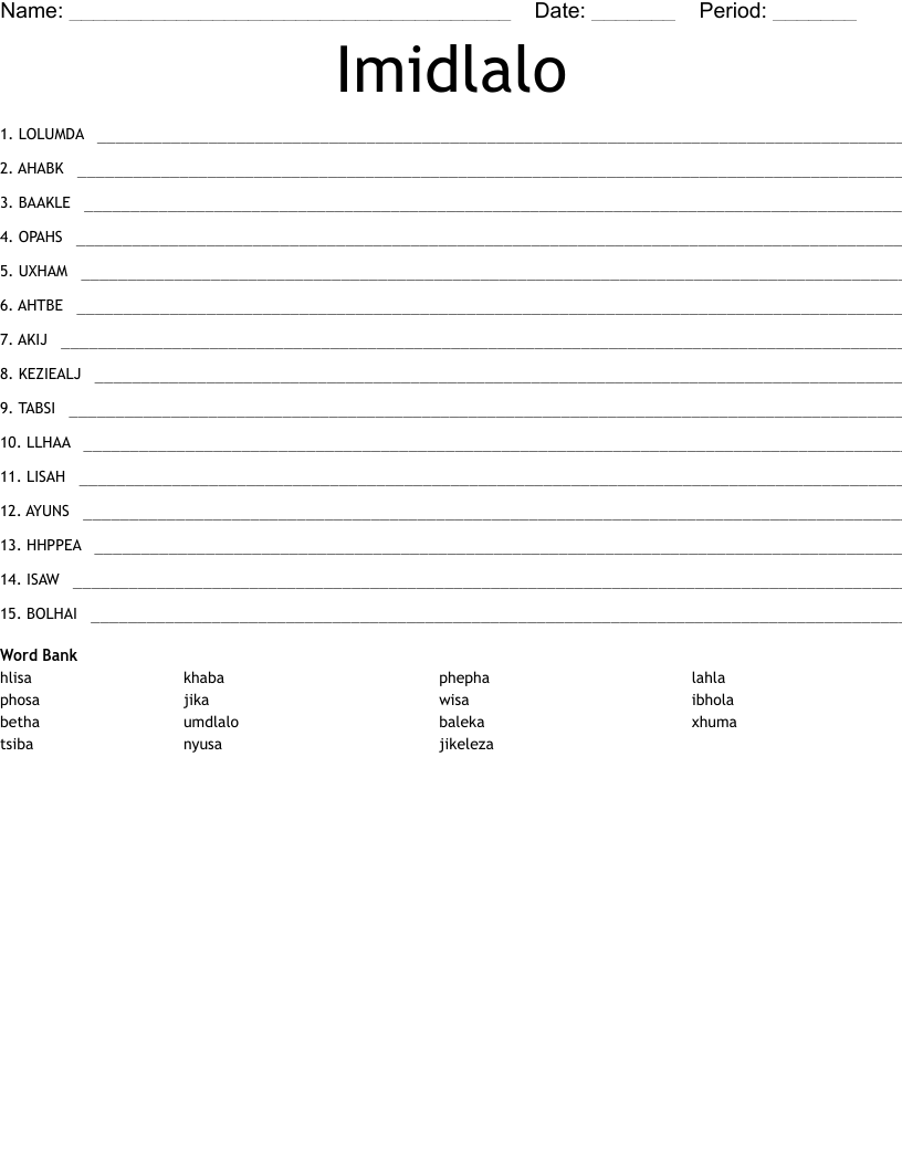 Imidlalo Word Scramble