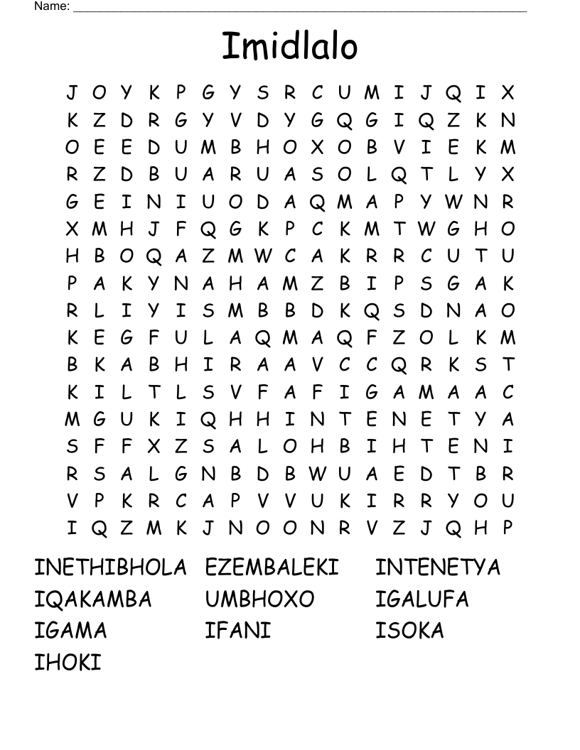 Imidlalo Word Search