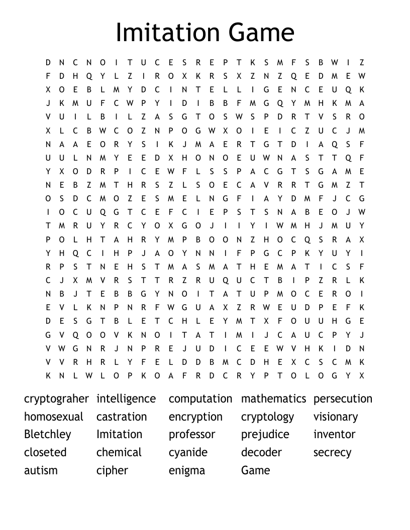 Imitation Game Word Search