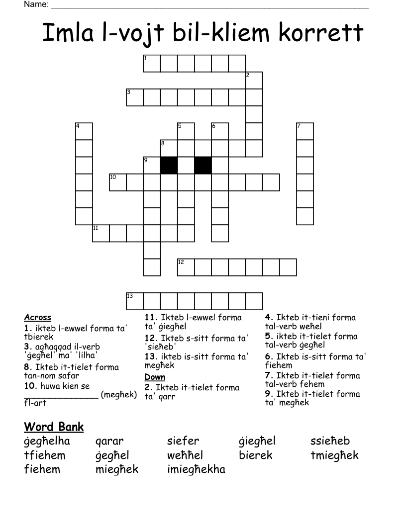 Imla l-vojt bil-kliem korrett Crossword