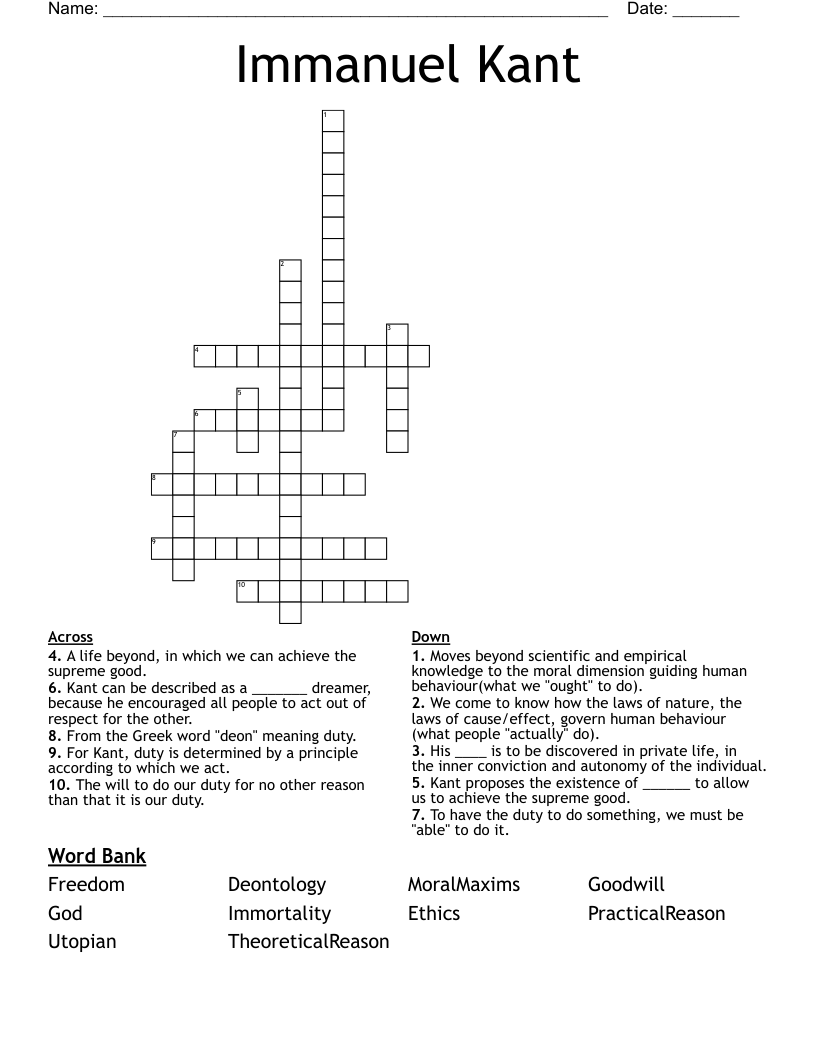 Immanuel Kant Crossword