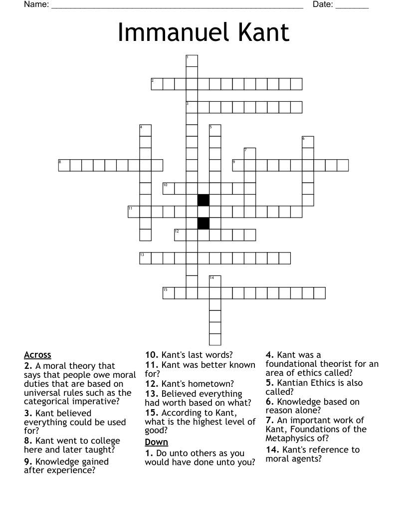 Immanuel Kant Crossword
