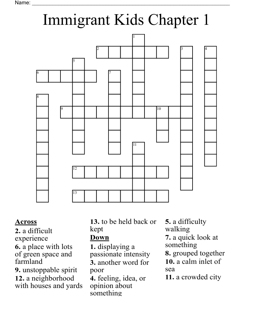 Immigrant Kids Chapter 1 Crossword