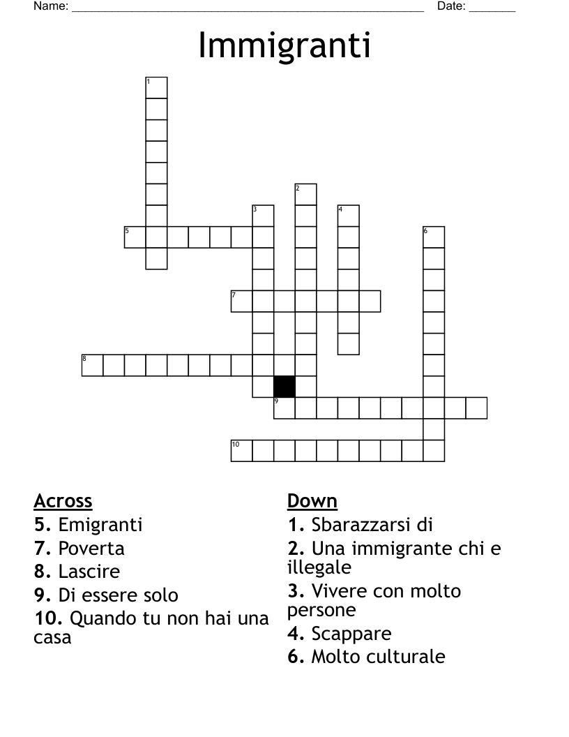 Immigranti Crossword