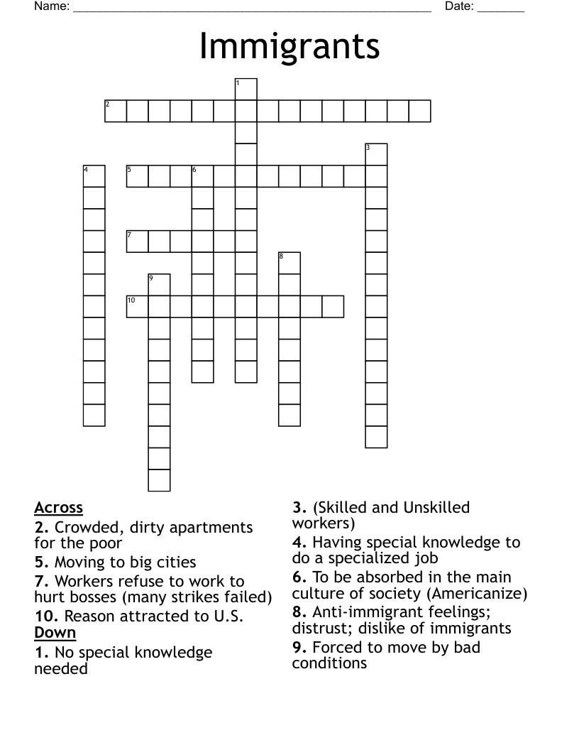 Immigrants Crossword